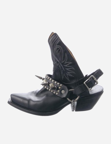 R13 black leather embroidered - black,