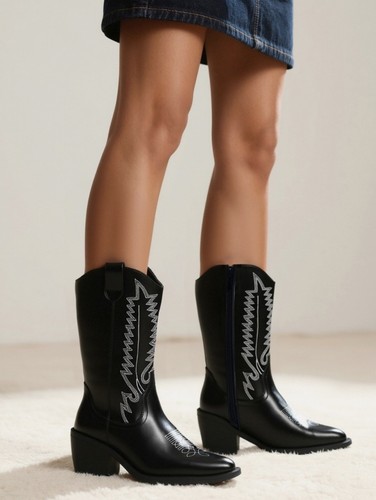 Trendy cowboy boot black faux - cowboy,
